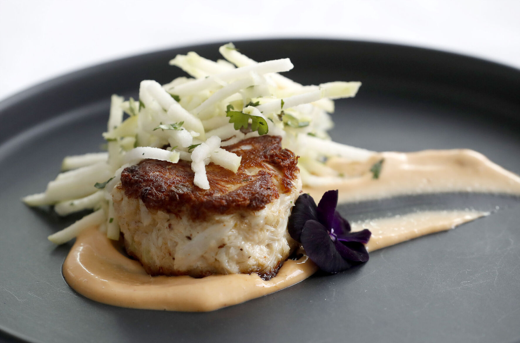 Crab cake with apple salad at Harvest in Medina